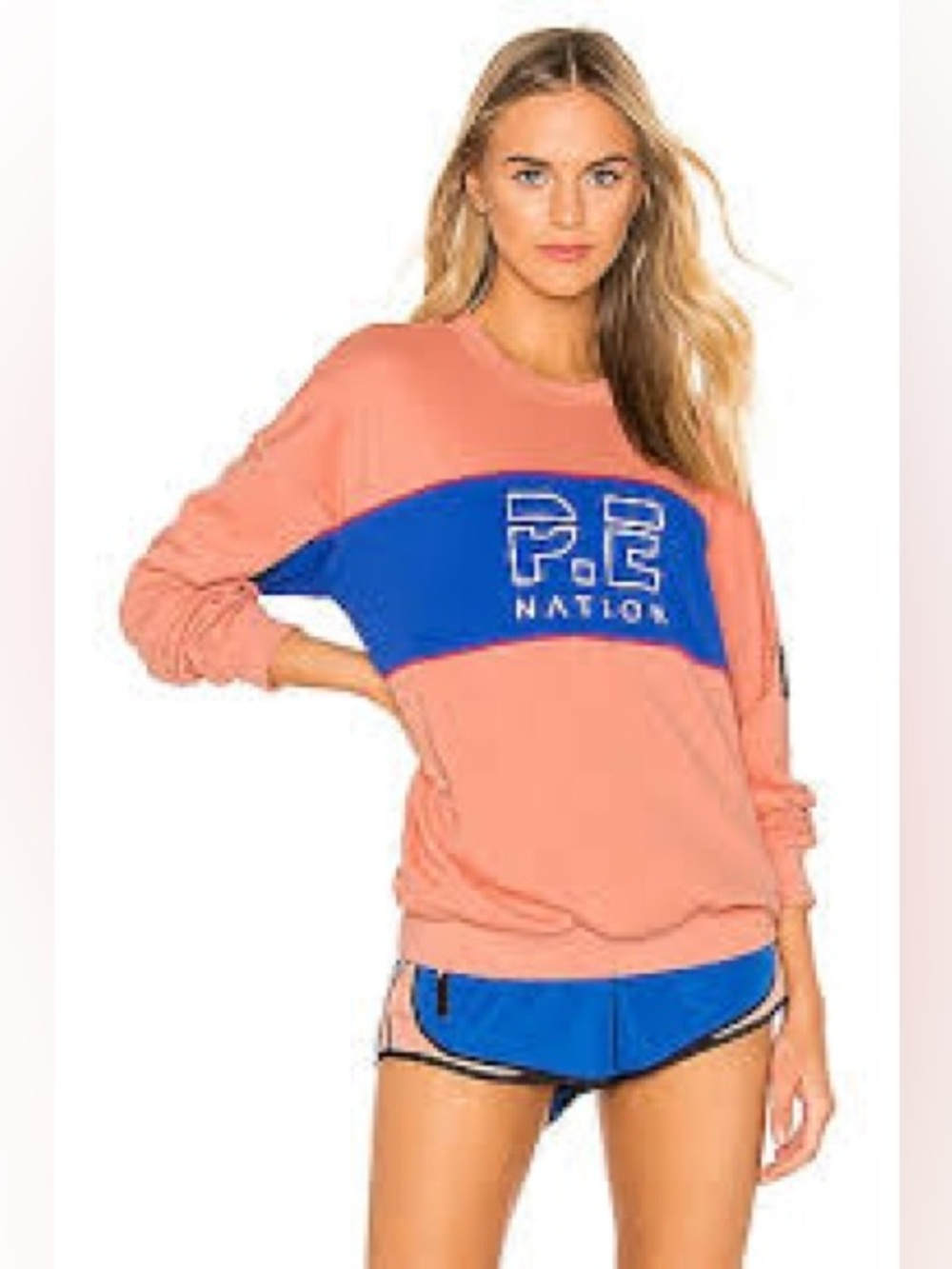 P.E Nation Sonic Sweatshirt Salmon Apricot Pink Blue Logo Revolve Size S NWOT